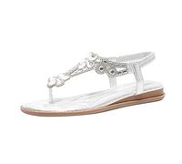 Ladies Glitter Sandals Summer Boho Beach Flat Sandals Soft Soles Elegant Flip Flops Sports Outdoor Leisure, D Silver, 8 UK