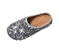 Ladies Glitter Sparkly Mules & Clogs Ladies Comfortable Sequin Slippers Closed Toe Round Toe Soft Sole Covering Silhouette | Festive Home Style Casual Everyday, 01 Silver, 8 UK