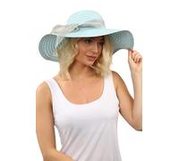 Ladies Glitter Sun Hat - Lightweight Summer Floppy Hat with Sheer Ribbon Bow, Wide Brim Sun Protection - One Size (56cm) - Pink or Blue (UK, Alpha, One Size, Blue)