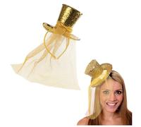 Ladies Glitter Top Hat - Pack of 1 - Mini Gold Sequin Top Hat with Matching Fascinator Veil - Ladies Halloween Christmas Fancy Dress Costume Accessory