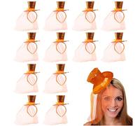 Ladies Glitter Top Hat - Pack of 1 - Mini Orange Sequin Top Hat with Matching Fascinator Veil - Ladies Halloween Christmas Fancy Dress Costume Accessory
