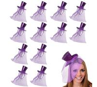 Ladies Glitter Top Hat - Pack of 1 - Mini Purple Sequin Top Hat with Matching Fascinator Veil - Ladies Halloween Christmas Fancy Dress Costume Accessory