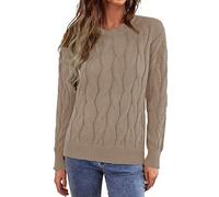 Ladies Glittery Jumpers Womens 2022 Cute Elegant Soft Crewneck Long Sleeve Hollow Cable Knit Pullover Sweaters Ladies Thick Jumpers (Khaki, S)
