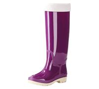 Ladies Glossy Waterproof Knee High Wellies Slip on Thermal Rain Boots, Fleece Lined Tall Rubber Shoes with Soft Cuff, Stylish Warm Footwear for Outdoor Christmas Markets or Bus Stop Waiting