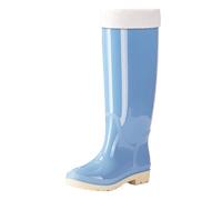 Ladies Glossy Waterproof Knee High Wellies Slip on Thermal Rain Boots, Fleece Lined Tall Rubber Shoes with Soft Cuff, Stylish Warm Footwear for Outdoor Christmas Markets or Bus Stop Waiting