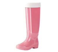 Ladies Glossy Waterproof Knee High Wellies Slip on Thermal Rain Boots, Fleece Lined Tall Rubber Shoes with Soft Cuff, Stylish Warm Footwear for Outdoor Christmas Markets or Bus Stop Waiting