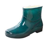 Ladies Glossy Waterproof Short Wellies with Fleece Lining, Slip on Ankle Rain Boots Women, Lightweight Insulated Rubber Garden Shoes, Warm Winter Waterproof Footwear for Daily Outdoor Chores