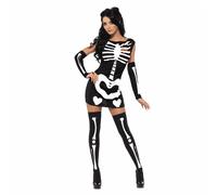 Ladies Glow In The Dark Skeleton Costume Halloween Fancy Dress Outfit