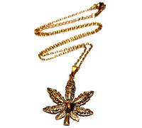 Ladies Gold Plated Stainless Steel Cannabis Leaf Pendant Necklace on an Adjustable Gold Plated Stainless Steel Chain 16-18 inches in a Velvet Gift Bag. Hippy Hemp Weed Stoner Maple Leaf Jewelry