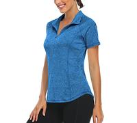 Ladies Golf Polo Shirts, Womens Polo Shirts Casual Short Sleeve Gym Tops 1/4 Zip Up Lightweight Fitted Sports Tops Short Sleeve Running Hiking Tennis Cycling Dark Blue