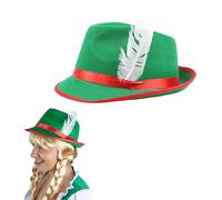 Ladies Green Bavarian Hat - Oktoberfest Bavarian Hat with Feather Detail - Adults German Tyrolean Trilby Fancy Dress Accessory - Pack of 1