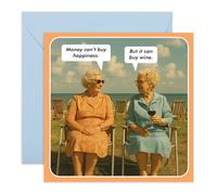 Ladies Greeting Card - Money Can’t Buy Happiness Wine Joke - Humorous Card for Mum, Nan, Friend, Bestie, BFF, Women, Girls, Sister, Wife, Her, Girls, Wine Lovers - Comes with Stickers