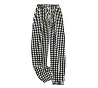 Ladies Grey Trousers Pyjama Bottoms Womens Linen Drawstring High Waisetd Elastic Trousers Baggy Cuffed Loose Pjs Checked Casual Pants for Ladies Lightweight Cozy Loungewear Nightwear Sleepwear