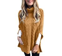 Ladies Grid Knitted Wrap Polo Cowl Turtle Neck Poncho Jumper Cape Shawls Plus Size Cable Knit Sweater Turtle Neck Knitted Jumpers Knitwear Long Sleeve Tops Plain Casual Soft Comfy Pullover