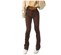 Ladies Gym Leggings, Womens Pants Gym Trousers Womens Casual Slim High Waist Super Comfy Flared Split Classic Yoga Pants (Brown, S)