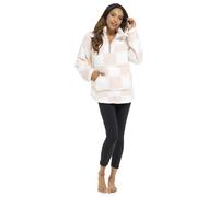 Ladies Half Zip Chunky Borg Fleece Check Lounge Top Jumper Pockets Winter Warm