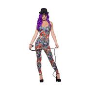Smiffys Fever Creepy Clown Costume, Multi-Coloured with Bodysuit, Fever Fancy Dress, Clown Dress Up Costumes