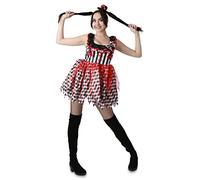 Ladies Halloween Clown Fancy Dress Costume - Scary Evil Killer Clown Fancy Dress Outfit With Stripe & Harlequin Print and Miniature Fascinator Hat on Headband