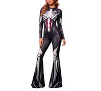 Ladies Halloween Costumes 2025 Skeleton Bone Glow In the Dark Skull Bodysuit Suits Long Sleeve Onesie Horror Movie Jumpsuits Scary Skinny One Piece Catsuit Fullbody Costume Party Bat Clothes 8u29