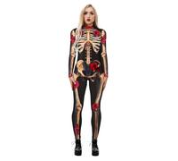 Ladies Halloween Costumes 2025 Skeleton Bone Glow In the Dark Skull Bodysuit Suits Long Sleeve Onesie Horror Movie Jumpsuits Scary Skinny One Piece Catsuit Fullbody Costume Party Bat Clothes