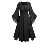 Ladies Halloween Costumes Adult Flare Long Sleeves Gothic Dress Split Hem Plus Size Lace Up A Line Medieval Party Evening Vintage Renaissance Victorian Fancy Outfit Traditional Prom Christmas Clothes