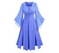 Ladies Halloween Costumes Adult Flare Long Sleeves Gothic Dress Split Hem Plus Size Lace Up A Line Medieval Party Evening Vintage Renaissance Victorian Fancy Outfit Traditional Prom Christmas Clothes