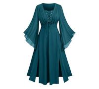 Ladies Halloween Costumes Adult Flare Long Sleeves Gothic Dress Split Hem Plus Size Lace Up A Line Medieval Party Evening Vintage Renaissance Victorian Fancy Outfit Traditional Prom Christmas Clothes