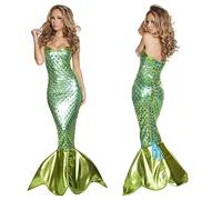 Ladies Halloween Costumes Adult Mermaid Costume Sleeveless Tank Tops Long Tail Cosplay Fancy Dress,Green-XL