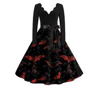Ladies Halloween Costumes Elegant Witch Corset Light Swing Scary Outfits Fashion Classic Dress Casual Midi Dresses Gothic Adult Halloween Costume Costumes(1-Red,L)