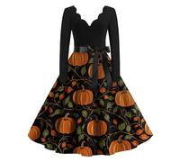 Ladies Halloween Costumes Pumpkin Elegant Costumes Witch Light Swing Corset Scary Fashion Outfits Classic Casual Dress Midi Gothic Dresses Halloween Costume(4-Saffron,S)