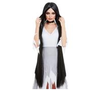 Ladies Halloween Extra Long Fancy Dress Witch Wig 120cm Black Witch by Smiffys