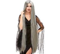 Ladies Halloween Extra Long Fancy Dress Witch Wig 120cm Grey Witch by Smiffys
