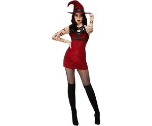 Ladies Halloween Fever Sexy Red Satanic Witch Fancy Dress Costume