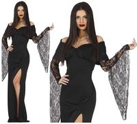 FIESTAS GUIRCA Goth Family Mother - Elegant Long Black Dress Fancy Dress Costume Adult Woman Size L 14-16