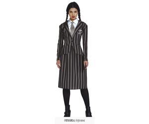 Ladies Halloween Gothic Student Fancy Dress Costume Wednesday type Outfit fg