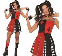 Ladies Halloween Harlequin Cheerleader Fancy Dress Costume Womens Outfit New fg