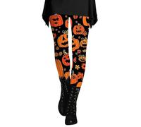 Ladies Halloween Leggings Scary Pumpkin Graphic Yoga Jogging Pants Trendy Tummy Control High Waisted Leggings Casual Funny Gift Pants Fall Celebration Tights Bottoms (Yellow, M)