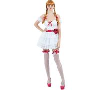 Smiffys Annabelle Mini Dress Adult Costume Set, Includes Elegant Dress, Hold Ups, and Hair Ribbons, Officially Licensed Annabelle Costume, Perfect for Themed and Halloween Parties