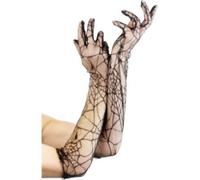 Ladies Halloween Net Lace Gloves Spider Web Halloween Fancy Dress Black