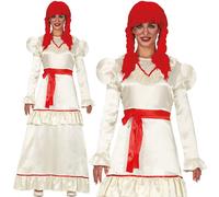 Ladies Halloween Possessed Doll Fancy Dress Costume Annabelle Type Outfit New fg
