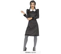 Ladies Halloween Print Gothic Girl Fancy Dress Costume Wednesday type Outfit fg