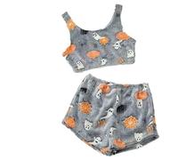 Ladies Halloween Printed Vest Pajama Set Scrub Suits for Women Pants (Grey, S)