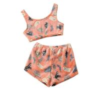 Ladies Halloween Printed Vest Pajama Set Scrub Suits for Women Pants (Orange, M)