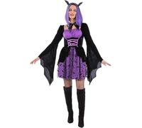 Smiffys Ladies Purple Cosplay Vampiress Costume with Dress and Headband Women’s Gothic Vampire Halloween Fancy Dress Outfit, X-Small