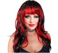 Ladies Halloween Red Black Vampire Queen Wig Gothic Fancy Dress
