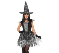 FIESTAS GUIRCA Silver Glitter Witch Halloween Costume Adult Women - Spiderweb Witch Adults Fancy Dress Costumes Women Size M 10-12