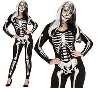 Ladies Halloween Skeleton Suit Fancy Dress Costume Womens Skeleton Catsuit fg