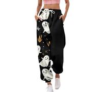 Ladies Halloween Sweatpants Elastic Drawstring Gym Athletic Trousers Pumpkin Ghost Flare Leisure Sweatpants Plus Size Comfortable Halloween Costumes with Pockets (Navy, XXXL)