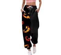 Ladies Halloween Sweatpants Elastic Drawstring Gym Athletic Trousers Pumpkin Ghost Flare Leisure Sweatpants Plus Size Comfortable Halloween Costumes with Pockets (Grey, L)
