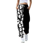 Ladies Halloween Sweatpants High Waisted Gym Athletic Casual Trousers Comfort Pumpkin Printed Soft Sweatpants Plus Size Lightweight Halloween Costumes Loungewear (Black, XL)